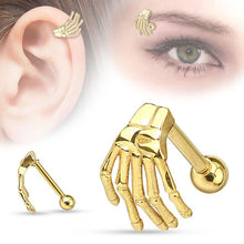 Load image into Gallery viewer, 1 PC Punk Stainless Steel Skeleton Hand Barbell Ear Cartilage Helix Ear Stud Bar Earring Piercing Jewelry
