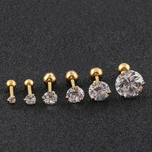 Load image into Gallery viewer, Fashion CZ 3 Prong Tragus Cartilage Stainless Steel Ear Stud Crystal Zircon Earrings Piercing Jewelry Gold Clear