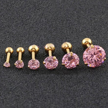 Load image into Gallery viewer, Fashion CZ 3 Prong Tragus Cartilage Stainless Steel Ear Stud Crystal Zircon Earrings Piercing Jewelry Gold Pink