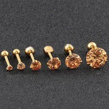 Load image into Gallery viewer, Fashion CZ 3 Prong Tragus Cartilage Stainless Steel Ear Stud Crystal Zircon Earrings Piercing Jewelry Gold Champagne