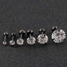 Load image into Gallery viewer, Fashion CZ 3 Prong Tragus Cartilage Stainless Steel Ear Stud Crystal Zircon Earrings Piercing Jewelry Black Clear