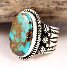Load image into Gallery viewer, 925 Silver Ring Woman Man White Fire Opal Moon Stone Turquoise Wedding Engagement Ring Size6-10