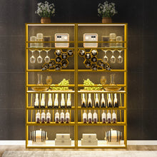 Load image into Gallery viewer, LED Tall Bar Cabinet Wine Rack, Gold Contemporary Standing Honeycomb Wine Rack with Glass Rack