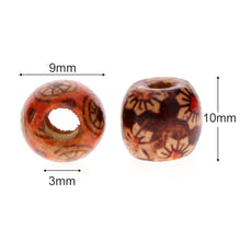 Load image into Gallery viewer, 300Pcs 10mm Mixed Painted Pattern Drum Barrel Wooden Loose Beads for Jewelry Making Hair Accessories Craft