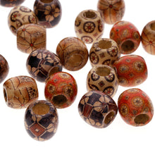 Load image into Gallery viewer, 300Pcs 10mm Mixed Painted Pattern Drum Barrel Wooden Loose Beads for Jewelry Making Hair Accessories Craft