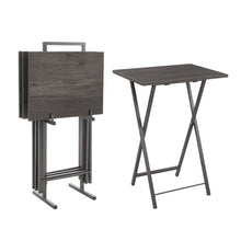 Load image into Gallery viewer, Folding Office Table TV Tray Tables Set of 4 TV Trays with Storage Stand Rack Wood Folding TV Tray Foldable Snack Table for Small Space Rustic Grey