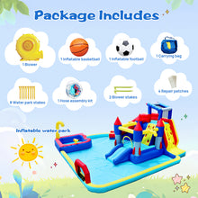 Load image into Gallery viewer, 10 in1 Inflatable slide water park bouncing house garden with splash pool & water gun & basketball & climbing wall & dual pools & soccer