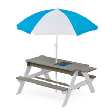 Load image into Gallery viewer, 3-in-1 Kids Outdoor Wooden Picnic Table With Umbrella, Convertible Sand & Wate, Gray ASTM & CPSIA CERTIFICATION