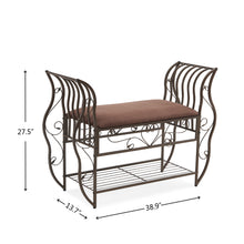 Load image into Gallery viewer, Traditional Style End of Bed Bench, Upholstered Entryway Bench with Arm, Ottoman Bench with metal frame