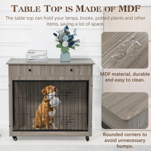 Load image into Gallery viewer, Dog Crate Furniture, Wooden Dog Crate End Table, 38.4 Inch Dog Kennel with 2 Drawers Storage, Heavy Duty Dog Crate, Decorative Pet Crate Dog Cage for Large Indoor Use (Grey) 38.4" L×23.2" W×35" H