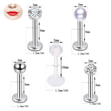 Load image into Gallery viewer, 7 Pairs 16G 316L Stainless Steel Lip Rings Studs CZ Ball Heart Clear Bioflex Cartilage Helix Tragus Body Piercing Jewelry