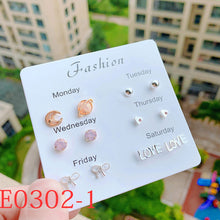 Load image into Gallery viewer, 6 Pairs Delicate Fashion Korean Rhinestone Earrings Set One Week Earring Gift Brincos