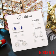 Load image into Gallery viewer, 6 Pairs Delicate Fashion Korean Rhinestone Earrings Set One Week Earring Gift Brincos