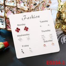 Load image into Gallery viewer, 6 Pairs Delicate Fashion Korean Rhinestone Earrings Set One Week Earring Gift Brincos