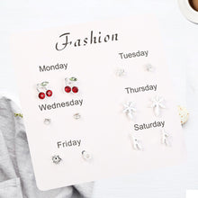 Load image into Gallery viewer, 6 Pairs Delicate Fashion Korean Rhinestone Earrings Set One Week Earring Gift Brincos