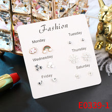 Load image into Gallery viewer, 6 Pairs Delicate Fashion Korean Rhinestone Earrings Set One Week Earring Gift Brincos