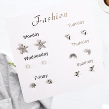 Load image into Gallery viewer, 6 Pairs Silver Delicate Fashion Korean Rhinestone Earrings Set One Week Earring Gift Brincos