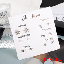 Load image into Gallery viewer, 6 Pairs Silver Delicate Fashion Korean Rhinestone Earrings Set One Week Earring Gift Brincos