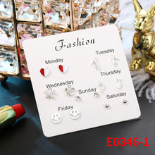 Load image into Gallery viewer, 7 Pairs Delicate Fashion Korean Rhinestone Earrings Set One Week Earring Gift Brincos
