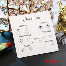 Load image into Gallery viewer, 7 Pairs Delicate Fashion Korean Rhinestone Earrings Set One Week Earring Gift Brincos
