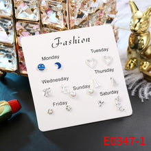 Load image into Gallery viewer, 7 Pairs Delicate Fashion Korean Rhinestone Earrings Set One Week Earring Gift Brincos