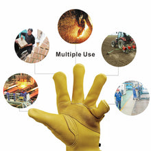 Load image into Gallery viewer, Cowhide Leather Work Safe Gloves for Garden Motorcycle Driving Welding Protection Workshops Non-slip Wear-resisting Fit Porter