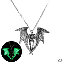 Load image into Gallery viewer, Hip-hop Night Light Human Skeleton Luminous Bat Wings Necklace Halloween Street Jewelry Gift