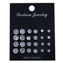 Load image into Gallery viewer, 12 Pairs Simple Exquisite Elegant Ear Stud Alloy Round Zircon Earring Sets Women Jewelry Gift