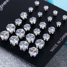 Load image into Gallery viewer, 12 Pairs Simple Exquisite Elegant Ear Stud Alloy Round Zircon Earring Sets Women Jewelry Gift