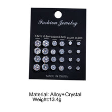 Load image into Gallery viewer, 12 Pairs Simple Exquisite Elegant Ear Stud Alloy Round Zircon Earring Sets Women Jewelry Gift