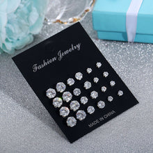 Load image into Gallery viewer, 12 Pairs Simple Exquisite Elegant Ear Stud Alloy Round Zircon Earring Sets Women Jewelry Gift