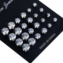 Load image into Gallery viewer, 12 Pairs Simple Exquisite Elegant Ear Stud Alloy Round Zircon Earring Sets Women Jewelry Gift