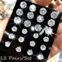 Load image into Gallery viewer, 12 Pairs Simple Exquisite Elegant Ear Stud Alloy Round Zircon Earring Sets Women Jewelry Gift