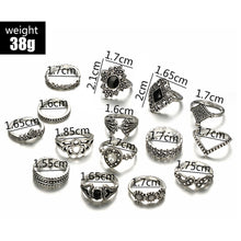 Load image into Gallery viewer, 15pcs/set Fashion Personalized Hollow Lotus Sunflower Geometric Black Gem Rings Women Jewelry Gift