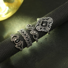 Load image into Gallery viewer, 15pcs/set Fashion Personalized Hollow Lotus Sunflower Geometric Black Gem Rings Women Jewelry Gift