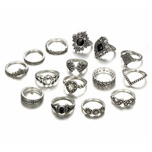 Load image into Gallery viewer, 15pcs/set Fashion Personalized Hollow Lotus Sunflower Geometric Black Gem Rings Women Jewelry Gift