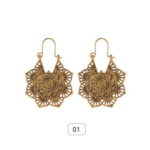 Load image into Gallery viewer, Fashion Retro Bohemian Carved Flower Hollow Floral Pendant Earrings Women Jewelry Accessories