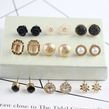 Load image into Gallery viewer, 9 Pairs/Set Fashion Elegent Geometric Flowers Gold Earrings Women Jewelry Gift