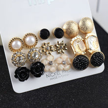 Load image into Gallery viewer, 9 Pairs/Set Fashion Elegent Geometric Flowers Gold Earrings Women Jewelry Gift