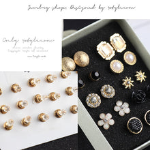 Load image into Gallery viewer, 9 Pairs/Set Fashion Elegent Geometric Flowers Gold Earrings Women Jewelry Gift