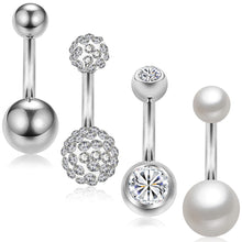 Load image into Gallery viewer, 4PCS/Set Fashion Simple Stainless Steel Zircon Belly Button Nail Set Women Body Piercing Jewelry