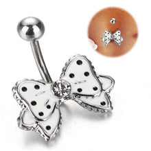 Load image into Gallery viewer, Black Dot White Bowknot Crystal Navel Belly Button Barbell Ring Body Piercing