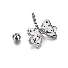 Load image into Gallery viewer, Black Dot White Bowknot Crystal Navel Belly Button Barbell Ring Body Piercing
