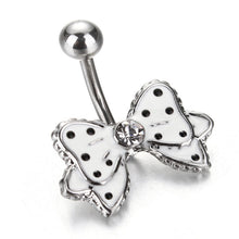 Load image into Gallery viewer, Black Dot White Bowknot Crystal Navel Belly Button Barbell Ring Body Piercing