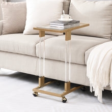 Load image into Gallery viewer, Golden Side Table, Acrylic Sofa Table, Glass Top C Shape Square Table with Metal Base for Living Room, Bedroom, Balcony Home and Office