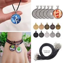 Load image into Gallery viewer, 100 Pieces- 50 PCS Round Bezel Pendant Trays Sets, with 50 PCS Black Waxed Necklace Cord for Photo Pendant Crafting Jewelry