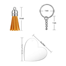 Load image into Gallery viewer, Acrylic Keychain Blanks Clear Acrylic Blanks Heart Shape Plain Acrylic Key Chain Tassel Pendant Key Rings for DIY Projects Crafts,90 Pieces