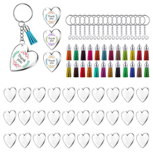 Load image into Gallery viewer, Acrylic Keychain Blanks Clear Acrylic Blanks Heart Shape Plain Acrylic Key Chain Tassel Pendant Key Rings for DIY Projects Crafts,90 Pieces