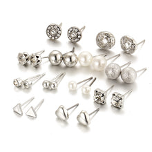 Load image into Gallery viewer, 12 Pairs/Set Fashion Simple Geometric Zircon Pearl Ear Studs Women Jewelry Gift