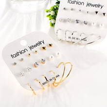 Load image into Gallery viewer, 9 Pairs/Set Fashion Simple Exaggerated Geometric Zircon Pearl Ear Studs Women Jewelry Gift